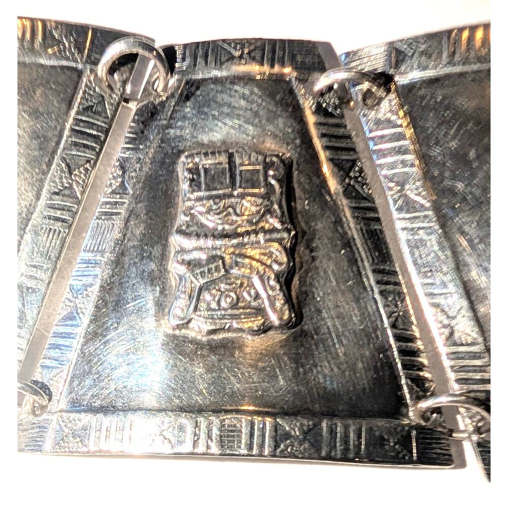 900 Fine Silver Peruvian Story Link Panel Bracelet 7.25 inches long - Picture 9 of 12